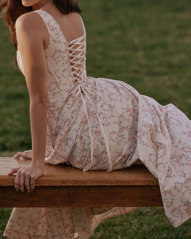 Sweet Floral Lace-back Midi Sundress