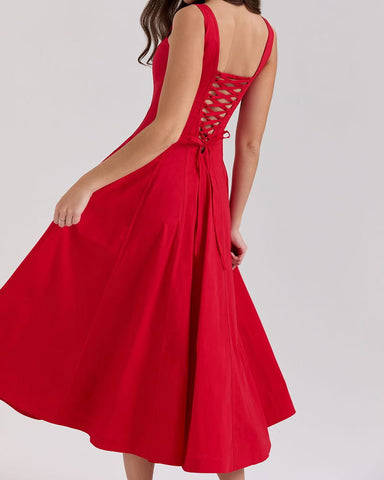 Sweet Floral Lace-back Midi Sundress