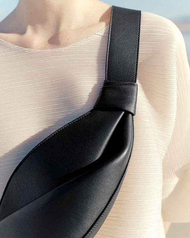 Nappa Leather Folded Crescent Crossbody Belt Bag