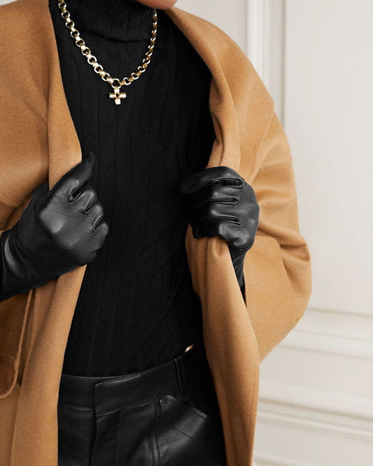 (Clean Up) Black Lambskin Leather Gloves