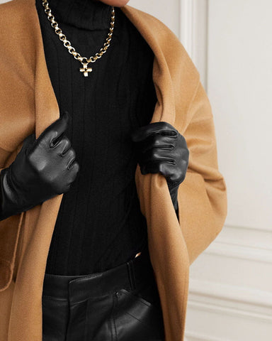 (Clean Up) Black Lambskin Leather Gloves