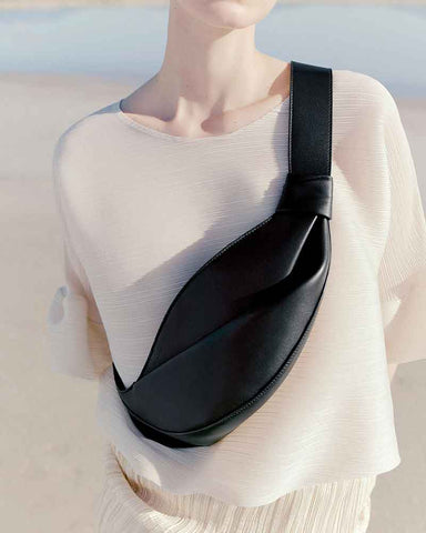 Nappa Leather Folded Crescent Crossbody Belt Bag