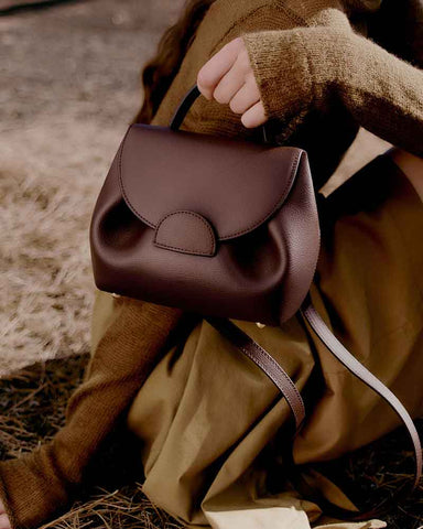 Textured Leather Top Handle Crossbody Satchel Bag