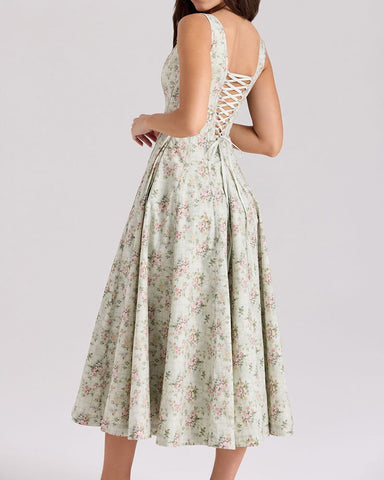 Sweet Floral Lace-back Midi Sundress