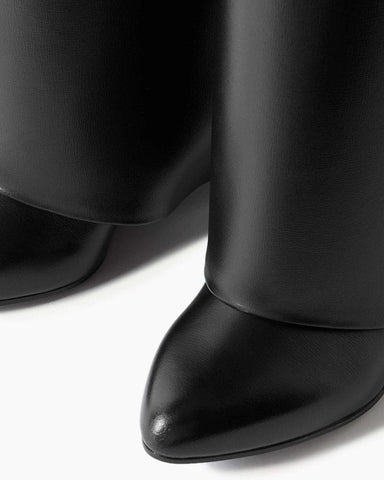 Shark Lock embellished glossed-leather knee boots