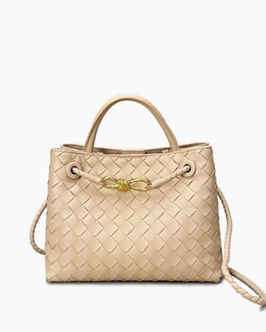 Women's Woven Leather Quilted Top Handle Bag
