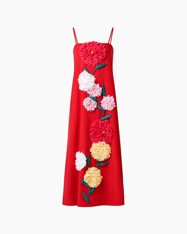 Summer Floral Embroidered Maxi Dress With Straps