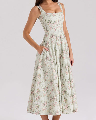 Sweet Floral Lace-back Midi Sundress
