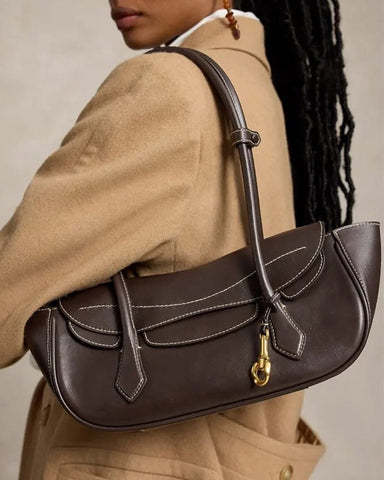 Vintage Crescent Flap Bag with Metal Hardware