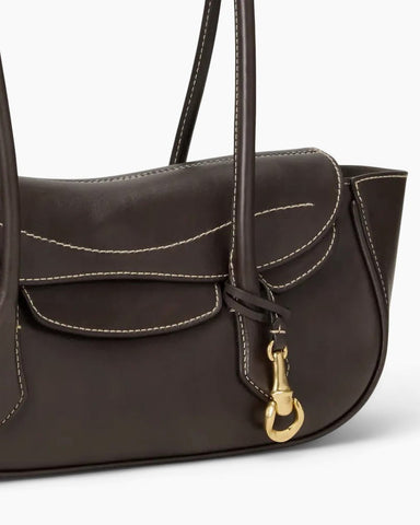 Vintage Crescent Flap Bag with Metal Hardware