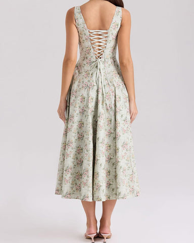 Sweet Floral Lace-back Midi Sundress