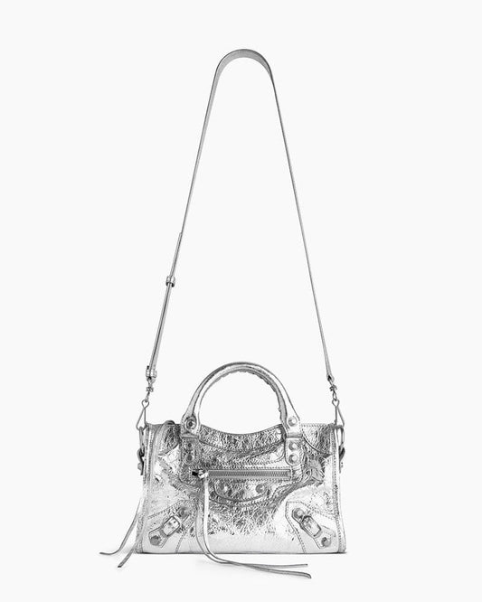 Vespera Metallized Lambskin Silver Tote Bag