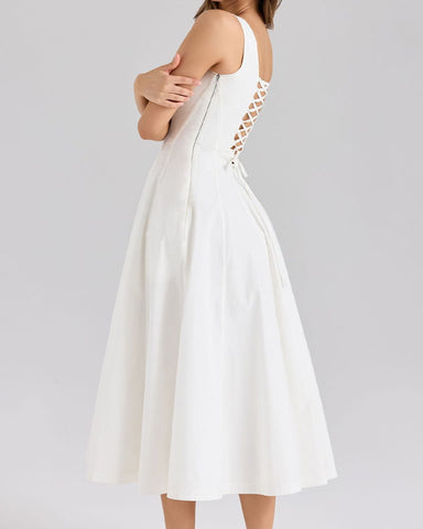 Sweet Floral Lace-back Midi Sundress