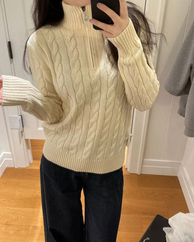 Women's Cable knit Half Zip Sweate