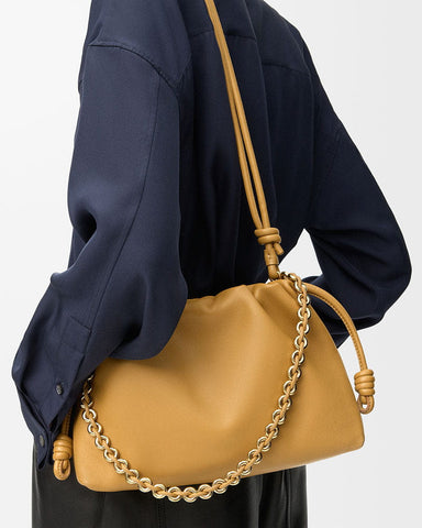 Medium Ruched Genuine Leather Bag Donut Chain