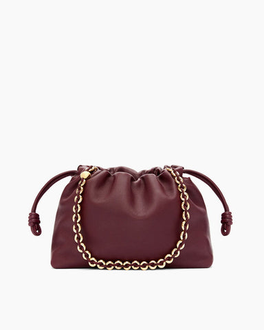 Medium Ruched Genuine Leather Bag Donut Chain