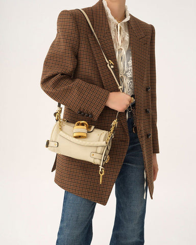 Small Grained Leather Bag Oversized Padlock