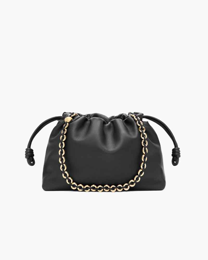 Medium Ruched Genuine Leather Bag Donut Chain