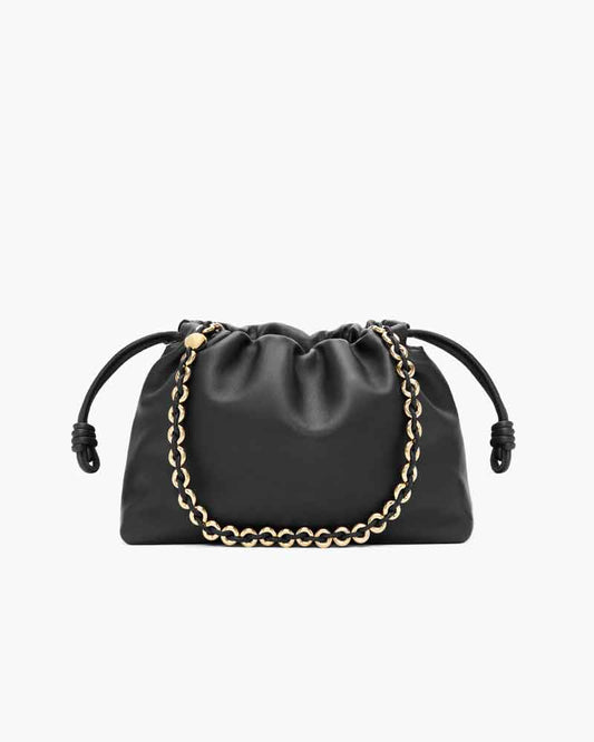 Medium Ruched Genuine Leather Bag Donut Chain