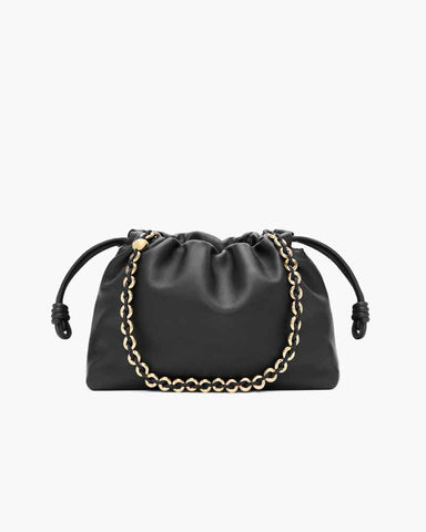Medium Ruched Genuine Leather Bag Donut Chain