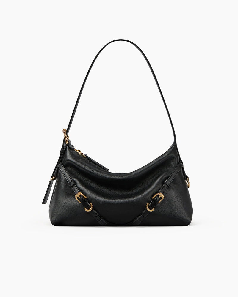 Shiny Calfskin V Hobo Bag Adjustable Strap Gold Hardware