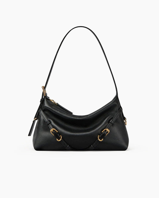 Shiny Calfskin V Hobo Bag Adjustable Strap Gold Hardware