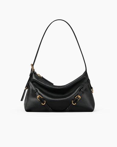 Shiny Calfskin V Hobo Bag Adjustable Strap Gold Hardware