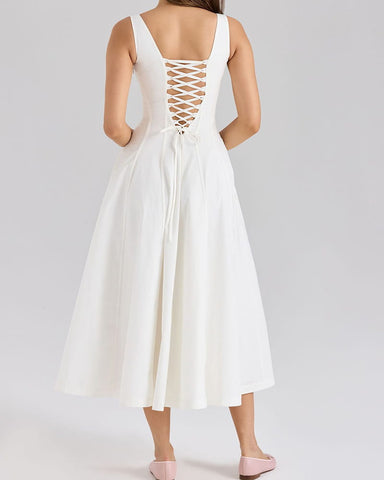 Sweet Floral Lace-back Midi Sundress