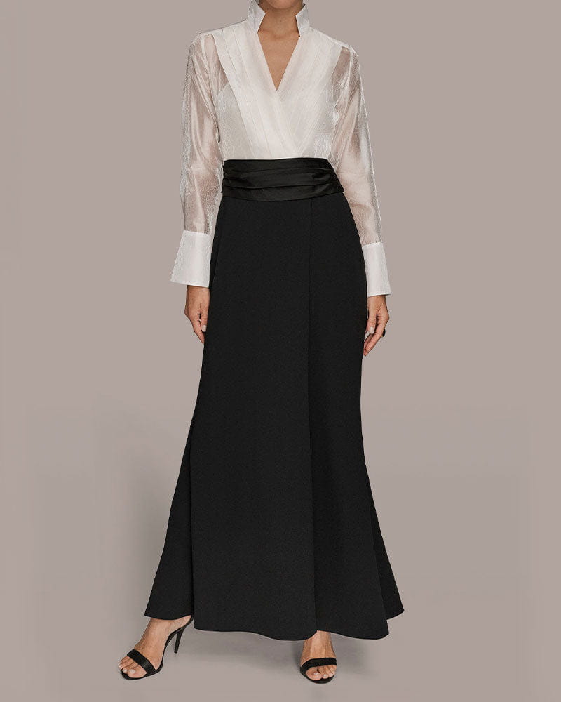 (Pre-sale) Long Sleeve Layered Wrap-effect Gown Dress