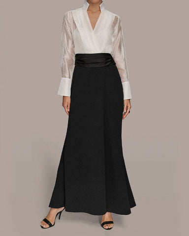 (Pre-sale) Long Sleeve Layered Wrap-effect Gown Dress