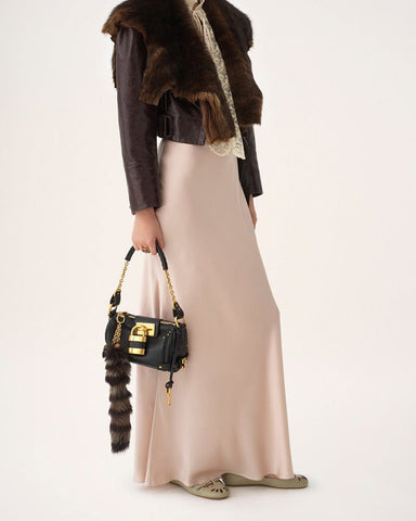 Small Grained Leather Bag Oversized Padlock