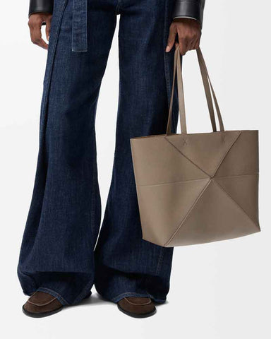 Horizontal Puzzle Fold Leather Tote