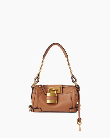 Small Grained Leather Bag Oversized Padlock