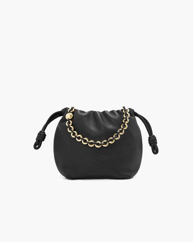 Medium Ruched Genuine Leather Bag Donut Chain