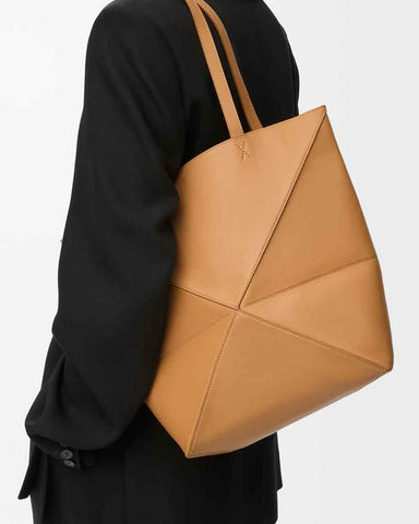Genuine Leather Puzzle Fold Tote