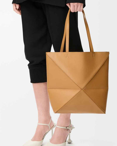 Genuine Leather Puzzle Fold Tote