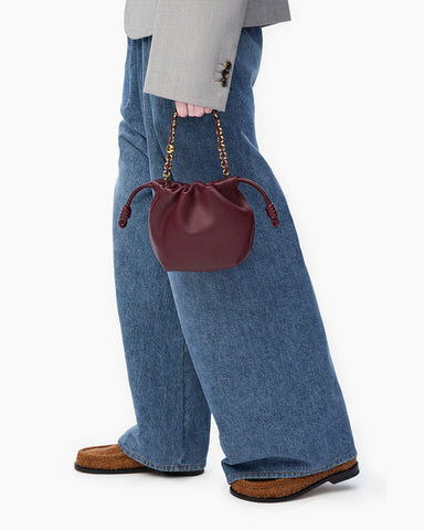 Medium Ruched Genuine Leather Bag Donut Chain