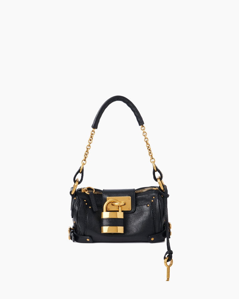 Small Grained Leather Bag Oversized Padlock