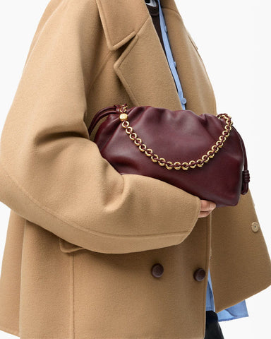 Medium Ruched Genuine Leather Bag Donut Chain