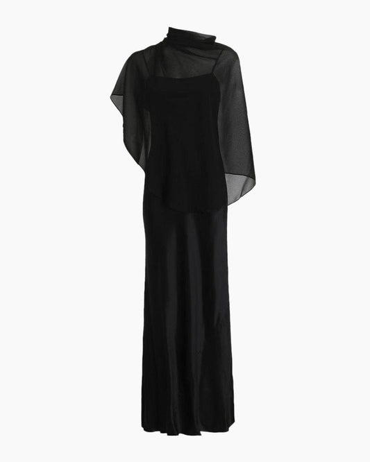 (Pre-sale)Women's Evening Elegant Silk Slip Dress with Detachable Cape