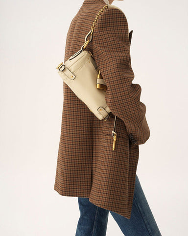 Small Grained Leather Bag Oversized Padlock