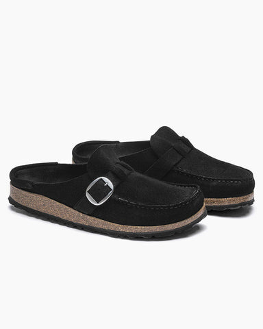 Women's Casual Suede Mules with Adjustable Buckle Strap