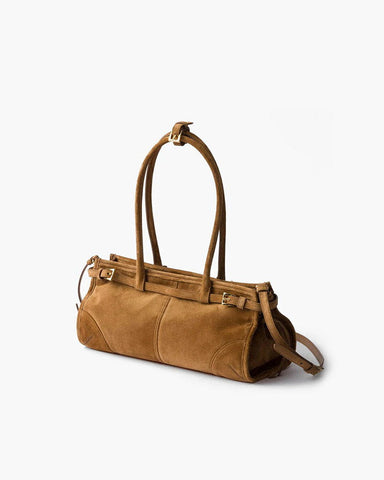 Elegant Rectangular Suede Tote with Zipper Closure