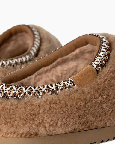 Women’s Faux Shearling Braided Trim Cozy Winter Mules