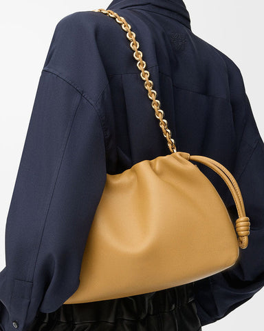 Medium Ruched Genuine Leather Bag Donut Chain