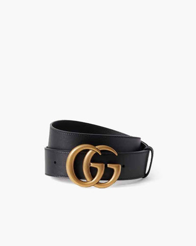 Women's Black Smooth Leather Belt with Brass Double G Buckle