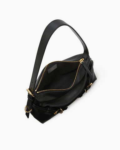 Shiny Calfskin V Hobo Bag Adjustable Strap Gold Hardware