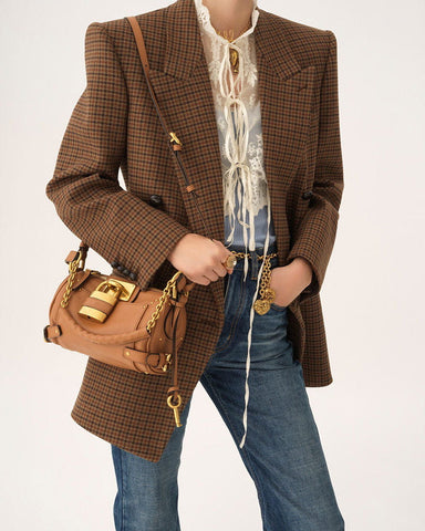 Small Grained Leather Bag Oversized Padlock