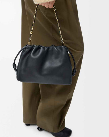 Medium Ruched Genuine Leather Bag Donut Chain