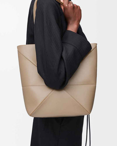 Genuine Leather Puzzle Fold Tote